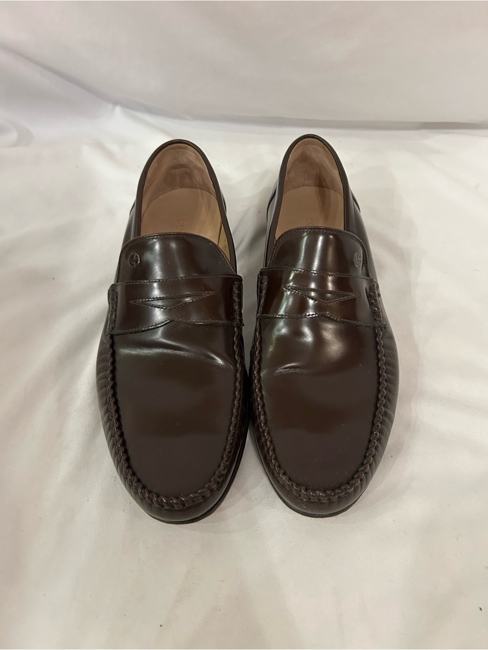 Giorgio Armani Men’s Classic Leather Penny Loafers Sz 42.5 Brown